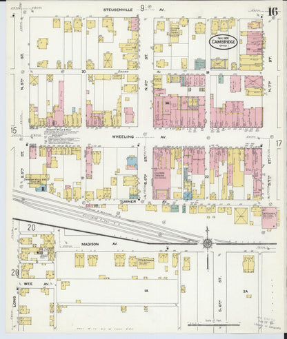 Sanborn Fire Insurance Map from Cambridge, Guernsey County, Ohio (1909), Sheet #0016 - Historic Sanborn Fire Insurance Map Print, vintage old map wall art, antique decor, genealogy gift, Ohio Ohio map