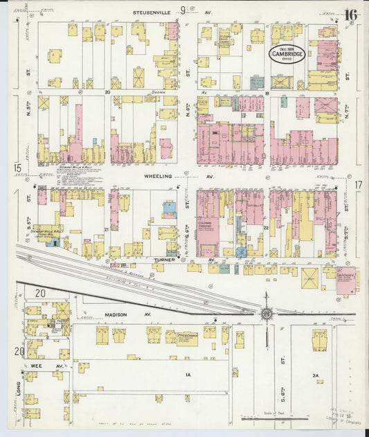 Sanborn Fire Insurance Map from Cambridge, Guernsey County, Ohio (1909), Sheet #0016 - Historic Sanborn Fire Insurance Map Print, vintage old map wall art, antique decor, genealogy gift, Ohio Ohio map