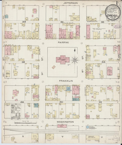 Sanborn Fire Insurance Map from Carlyle, Clinton County, Illinois (1886), Sheet #0001 - Complete Map Set gallery image, historic Sanborn map, vintage wall art, Illinois Illinois