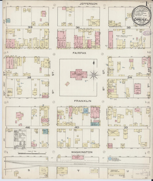 Sanborn Fire Insurance Map from Carlyle, Clinton County, Illinois (1886), Sheet #0001 - Complete Map Set gallery image, historic Sanborn map, vintage wall art, Illinois Illinois