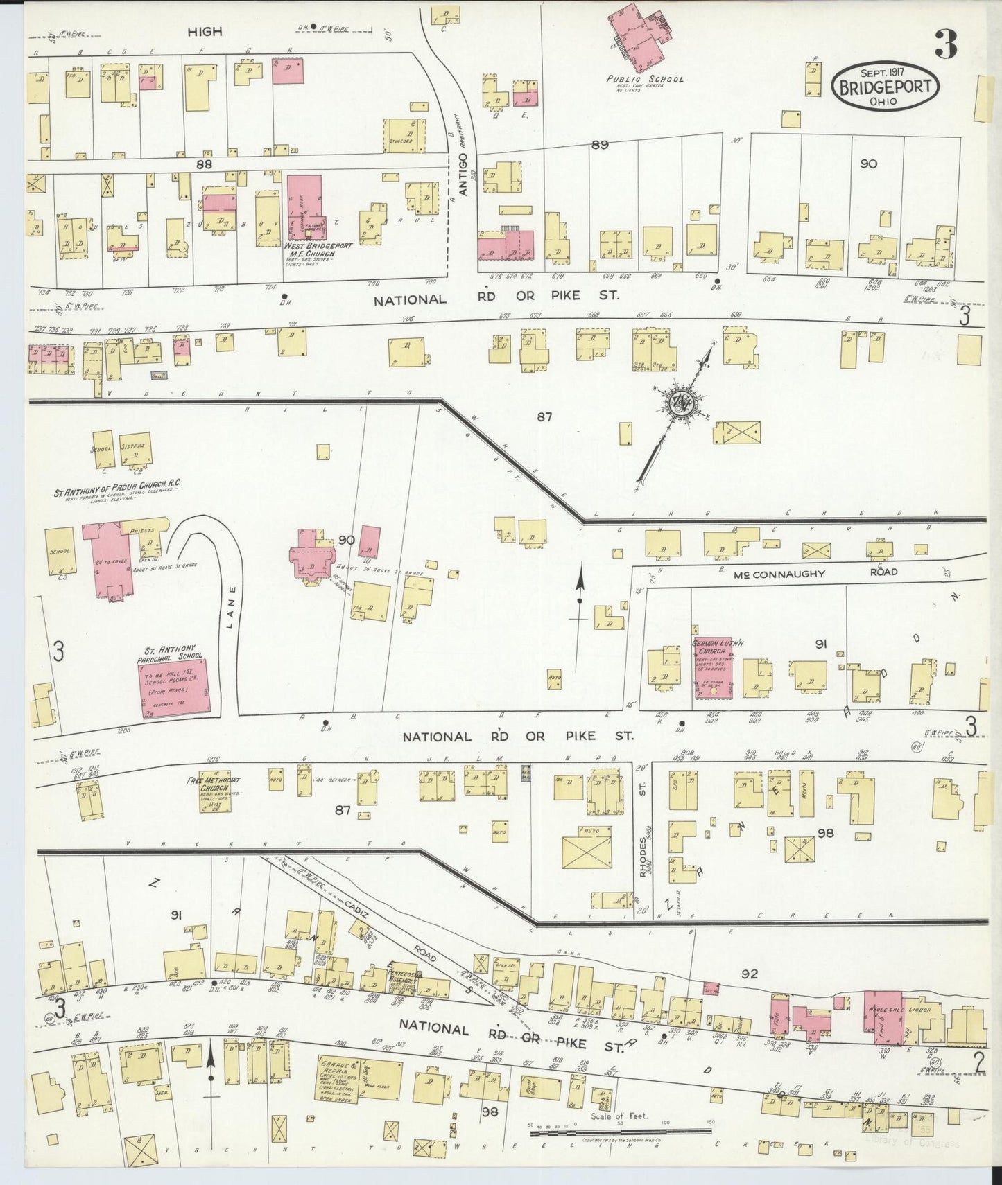 Sanborn Fire Insurance Map from Bridgeport, Belmont County, Ohio (1917), Sheet #0003 - Complete Map Set gallery image, historic Sanborn map, vintage wall art, Ohio Ohio