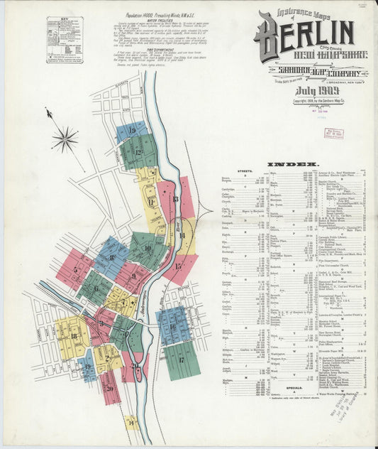 Sanborn Fire Insurance Map from Berlin, Coos County, New Hampshire (1909), Sheet #0001 - Complete Map Set gallery image, historic Sanborn map, vintage wall art, New Hampshire New Hampshire