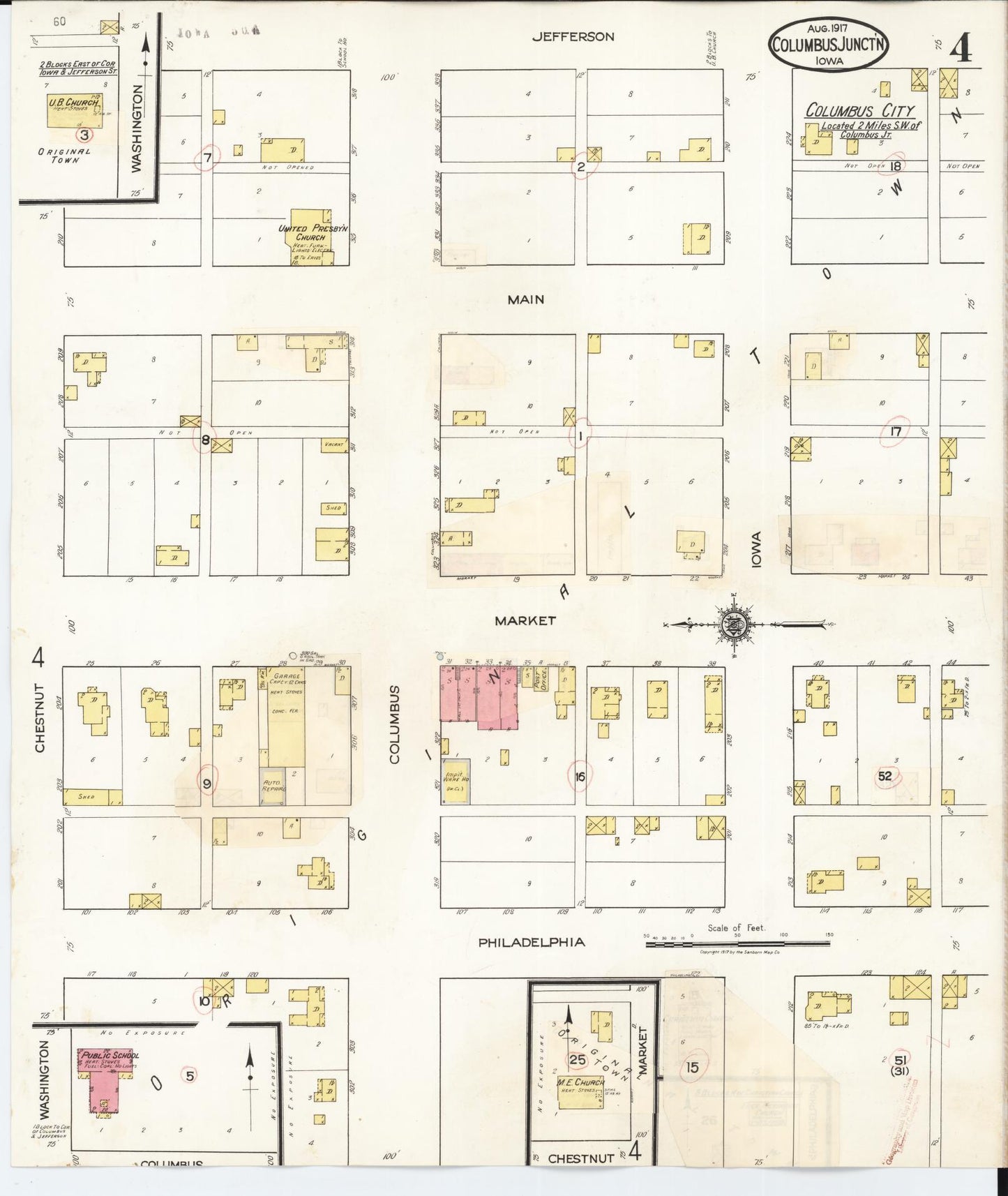 Sanborn Fire Insurance Map from Columbus Junction, Louisa County, Iowa (1935), Sheet #0004 - Historic Sanborn Fire Insurance Map Print, vintage old map wall art