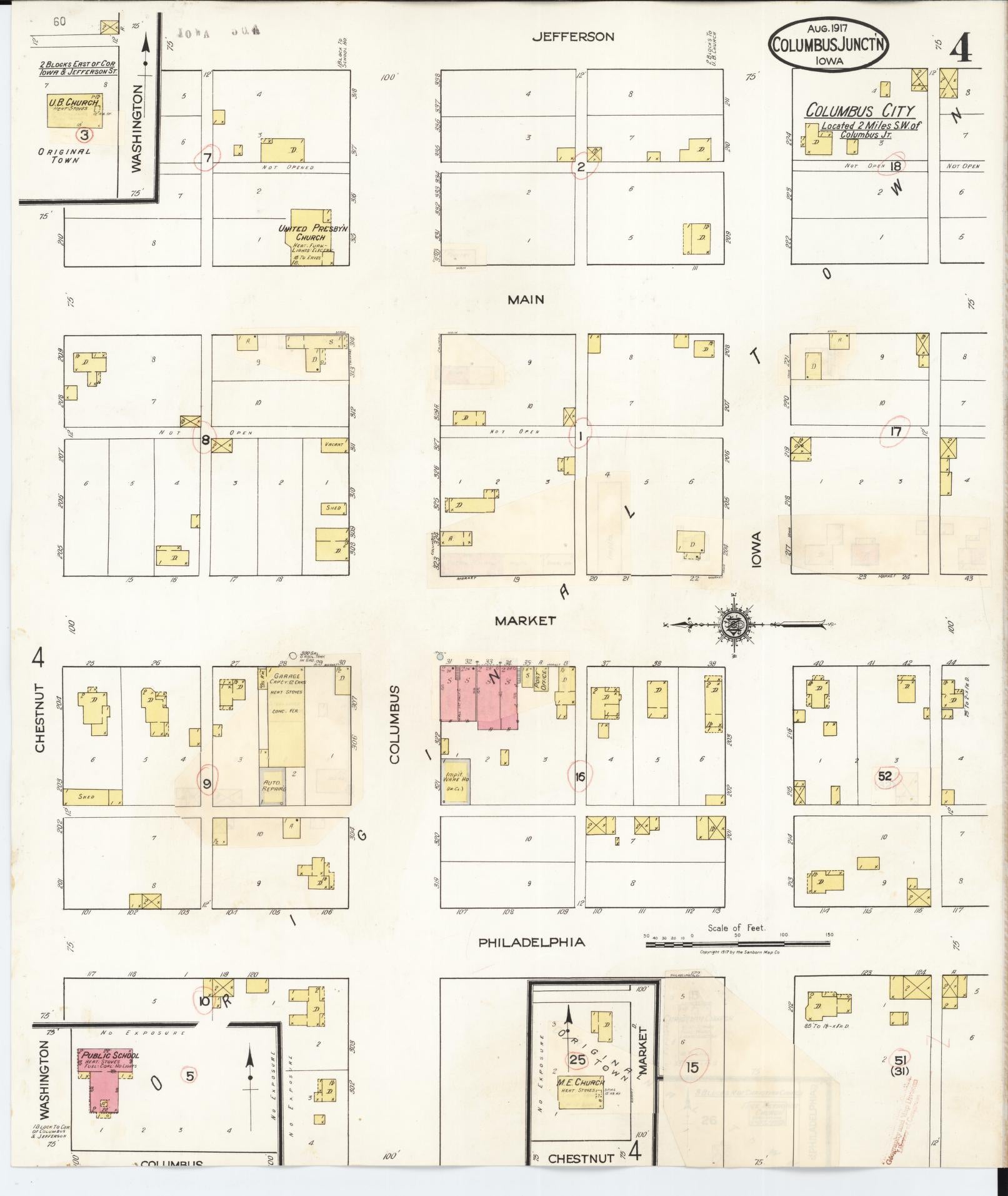 Sanborn Fire Insurance Map from Columbus Junction, Louisa County, Iowa (1935), Sheet #0004 - Historic Sanborn Fire Insurance Map Print, vintage old map wall art