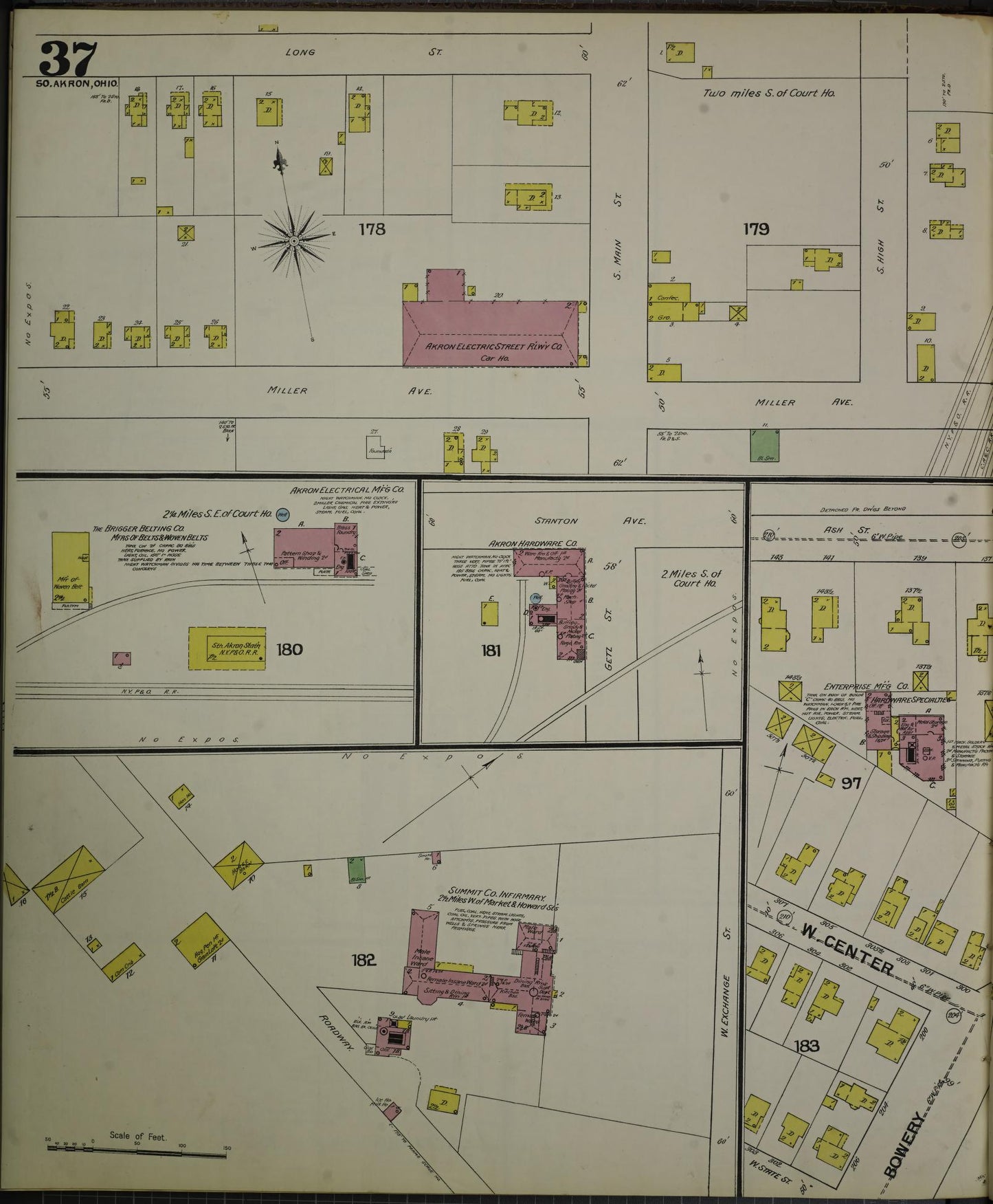 Sanborn Fire Insurance Map from Akron, Summit County, Ohio (1892), Sheet #0037 - Historic Sanborn Fire Insurance Map Print, vintage old map wall art, antique decor, genealogy gift, Ohio Ohio map