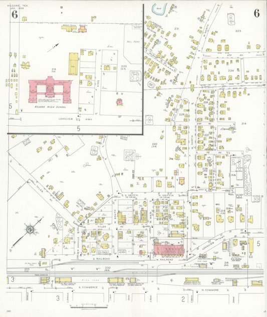 Sanborn Fire Insurance Map from Kilgore, Gregg County, Texas (1936), Sheet #0006 - Historic Sanborn Fire Insurance Map Print, vintage old map wall art, antique decor, genealogy gift, Texas Texas map