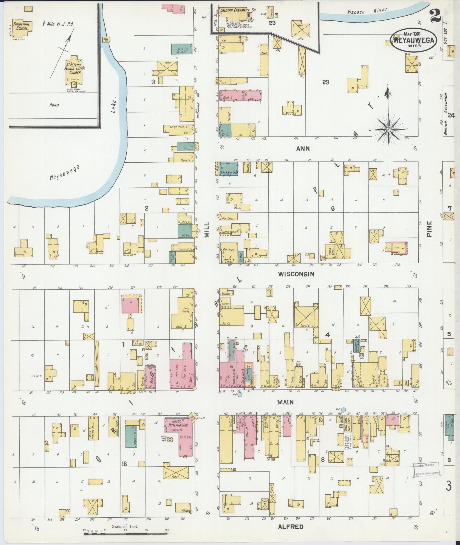 Sanborn Fire Insurance Map from Weyauwega, Waupaca County, Wisconsin (1901), Sheet #0002 - Complete Map Set gallery image, historic Sanborn map, vintage wall art, Wisconsin Wisconsin
