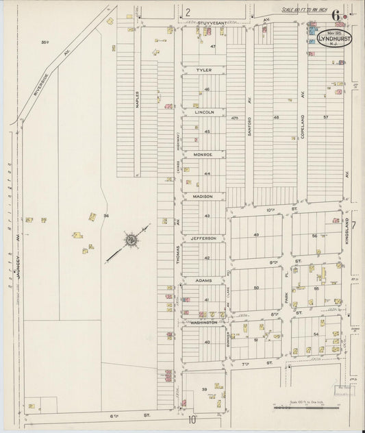 Sanborn Fire Insurance Map from Lyndhurst, Bergen County, New Jersey (1915), Sheet #0006 - Historic Sanborn Fire Insurance Map Print, vintage old map wall art, antique decor, genealogy gift, New Jersey New Jersey map