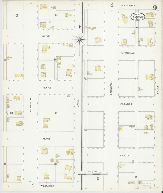 Sanborn Fire Insurance Map from Vernon, Wilbarger County, Texas (1907), Sheet #0009 - Historic Sanborn Fire Insurance Map Print, vintage old map wall art, antique decor, genealogy gift, Texas Texas map