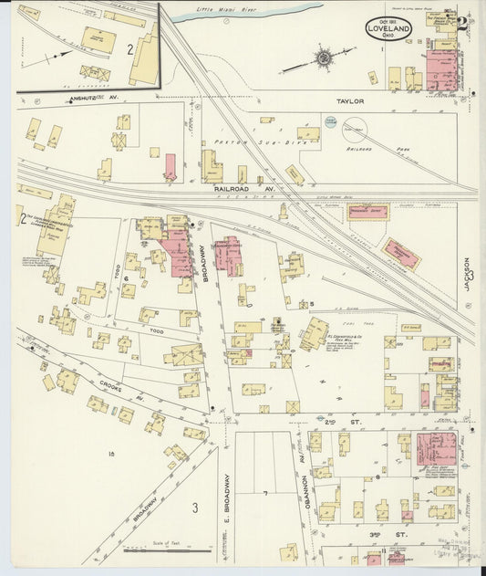 Sanborn Fire Insurance Map from Loveland, Clermont, Hamilton, And Warren County, Ohio (1911), Sheet #0002 - Historic Sanborn Fire Insurance Map Print, vintage old map wall art, antique decor, genealogy gift, Ohio Ohio map