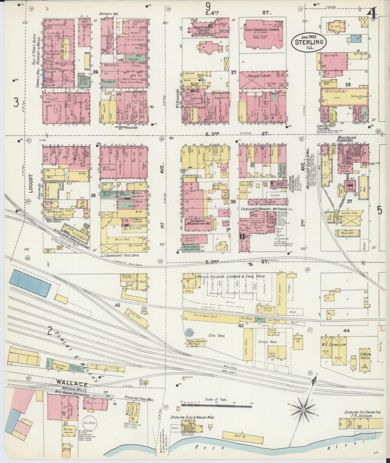 Sanborn Fire Insurance Map from Sterling, Whiteside County, Illinois (1903), Sheet #0004 - Complete Map Set gallery image, historic Sanborn map, vintage wall art, Illinois Illinois
