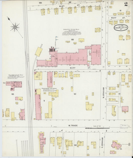 Sanborn Fire Insurance Map from Charlotte, Mecklenburg County, North Carolina (1896), Sheet #0002 - Historic Sanborn Fire Insurance Map Print, vintage old map wall art, antique decor, genealogy gift, North Carolina North Carolina map