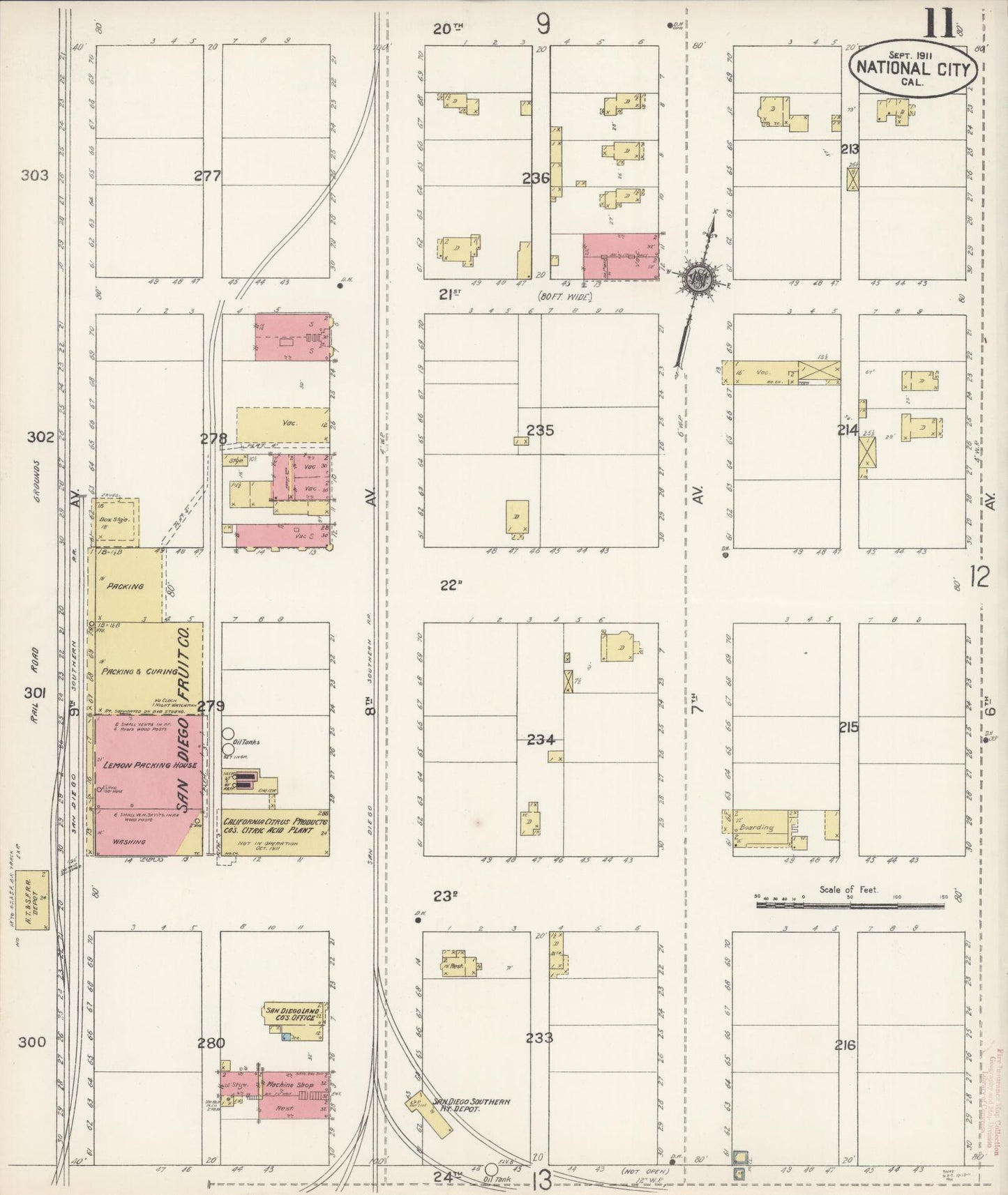 Sanborn Fire Insurance Map from National City, San Diego County, California (1911), Sheet #0011 - Complete Map Set gallery image, historic Sanborn map, vintage wall art, California California