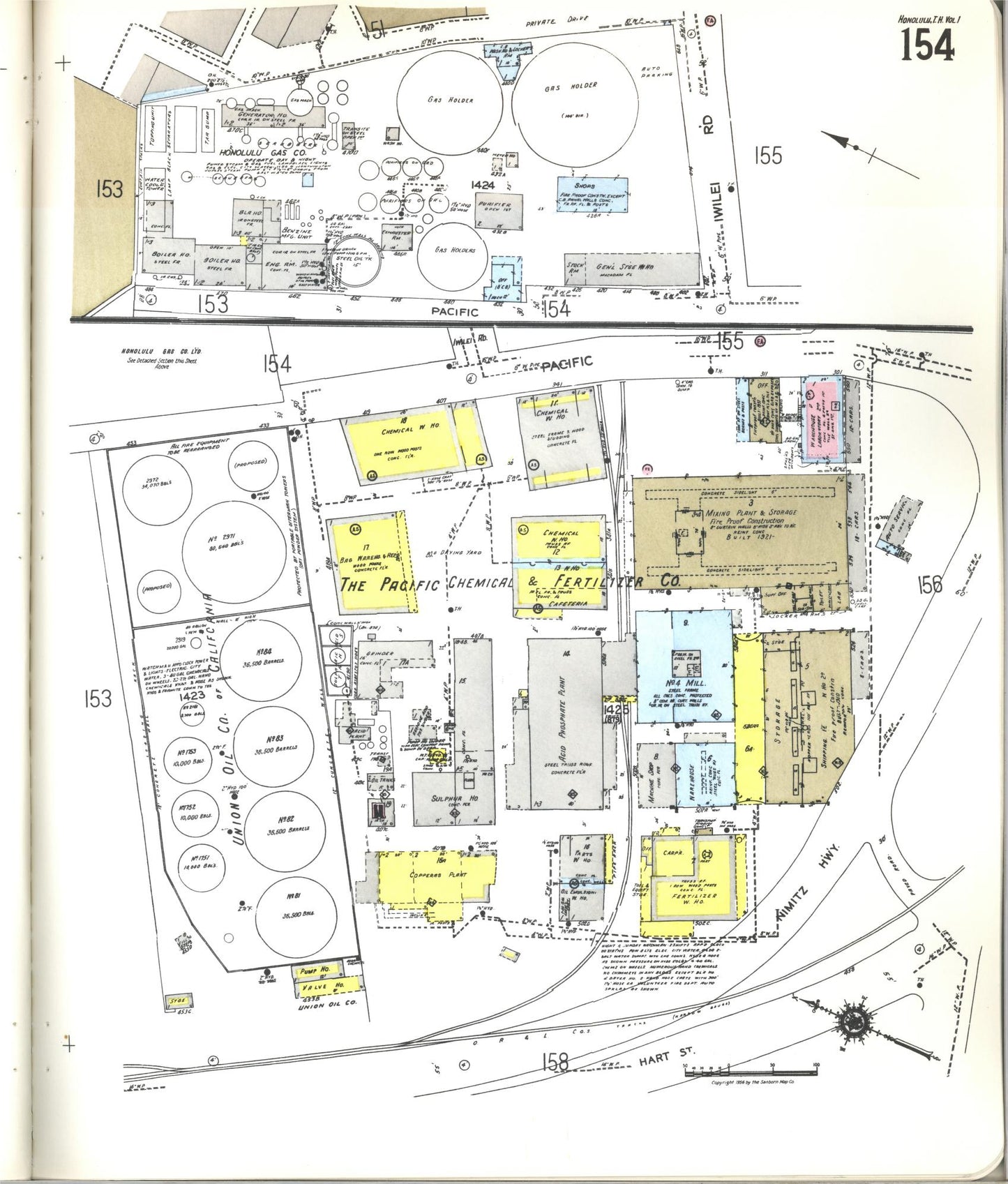 Sanborn Fire Insurance Map from Honolulu, Oahu County, Hawaii (1955), Sheet #0154 - Historic Sanborn Fire Insurance Map Print