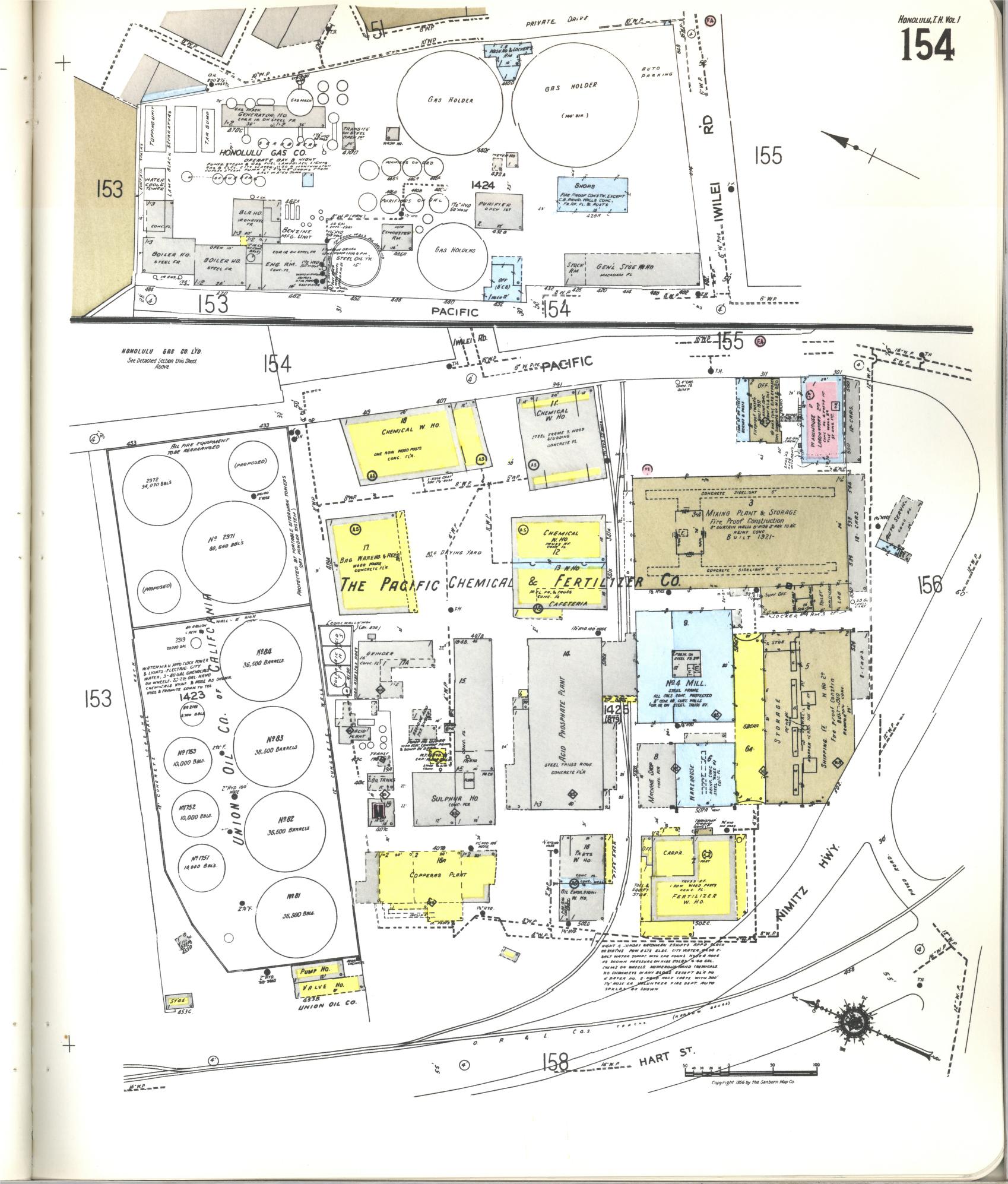 Sanborn Fire Insurance Map from Honolulu, Oahu County, Hawaii (1955), Sheet #0154 - Historic Sanborn Fire Insurance Map Print