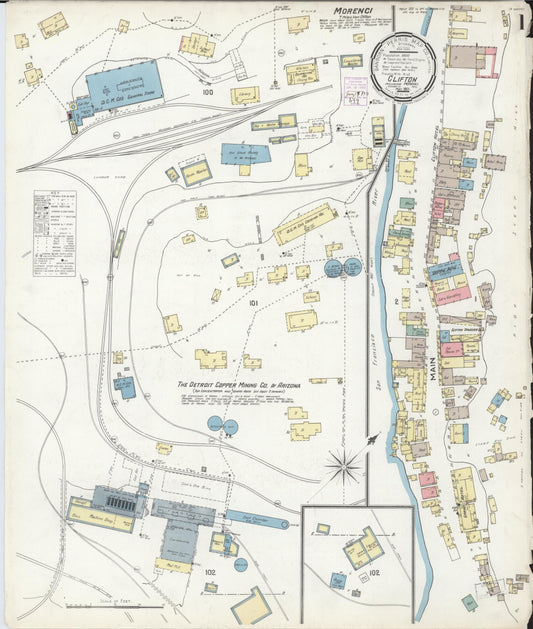 Sanborn Fire Insurance Map from Clifton, Greenlee County, Arizona (1901), Sheet #0001 - Historic Sanborn Fire Insurance Map Print, vintage old map wall art, antique decor, genealogy gift, Arizona Arizona map
