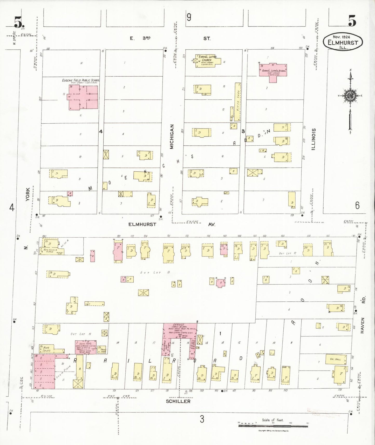 Sanborn Fire Insurance Map from Elmhurst, Du Page County, Illinois (1924), Sheet #0005 - Complete Map Set gallery image, historic Sanborn map, vintage wall art, Illinois Illinois