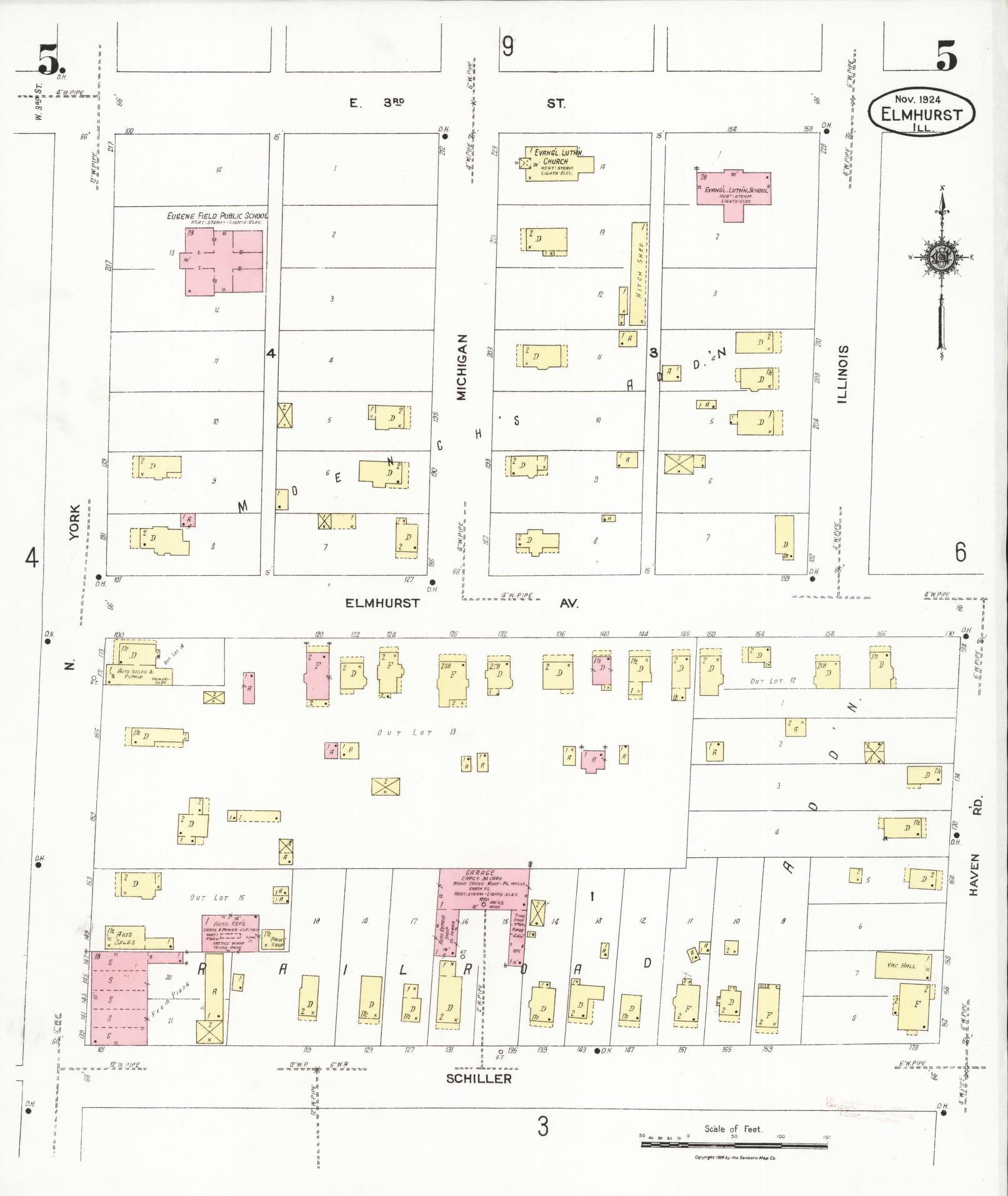 Sanborn Fire Insurance Map from Elmhurst, Du Page County, Illinois (1924), Sheet #0005 - Complete Map Set gallery image, historic Sanborn map, vintage wall art, Illinois Illinois