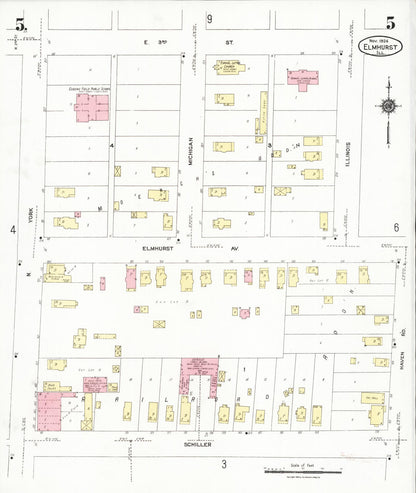 Sanborn Fire Insurance Map from Elmhurst, Du Page County, Illinois (1924), Sheet #0005 - Complete Map Set gallery image, historic Sanborn map, vintage wall art, Illinois Illinois