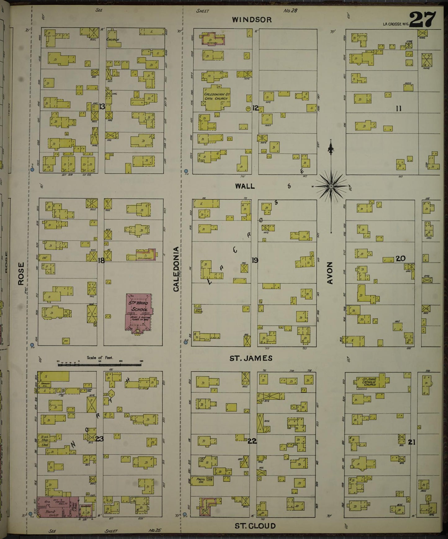 Sanborn Fire Insurance Map from La Crosse, La Crosse County, Wisconsin (1891), Sheet #0027 - Historic Sanborn Fire Insurance Map Print, vintage old map wall art, antique decor, genealogy gift, Wisconsin Wisconsin map