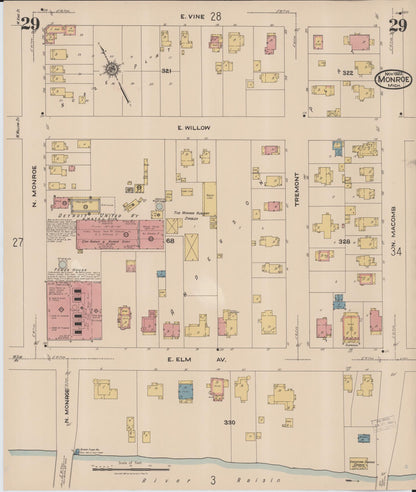 Sanborn Fire Insurance Map from Monroe, Monroe County, Michigan (1922), Sheet #0029 - Historic Sanborn Fire Insurance Map Print, vintage old map wall art, antique decor, genealogy gift, Michigan Michigan map