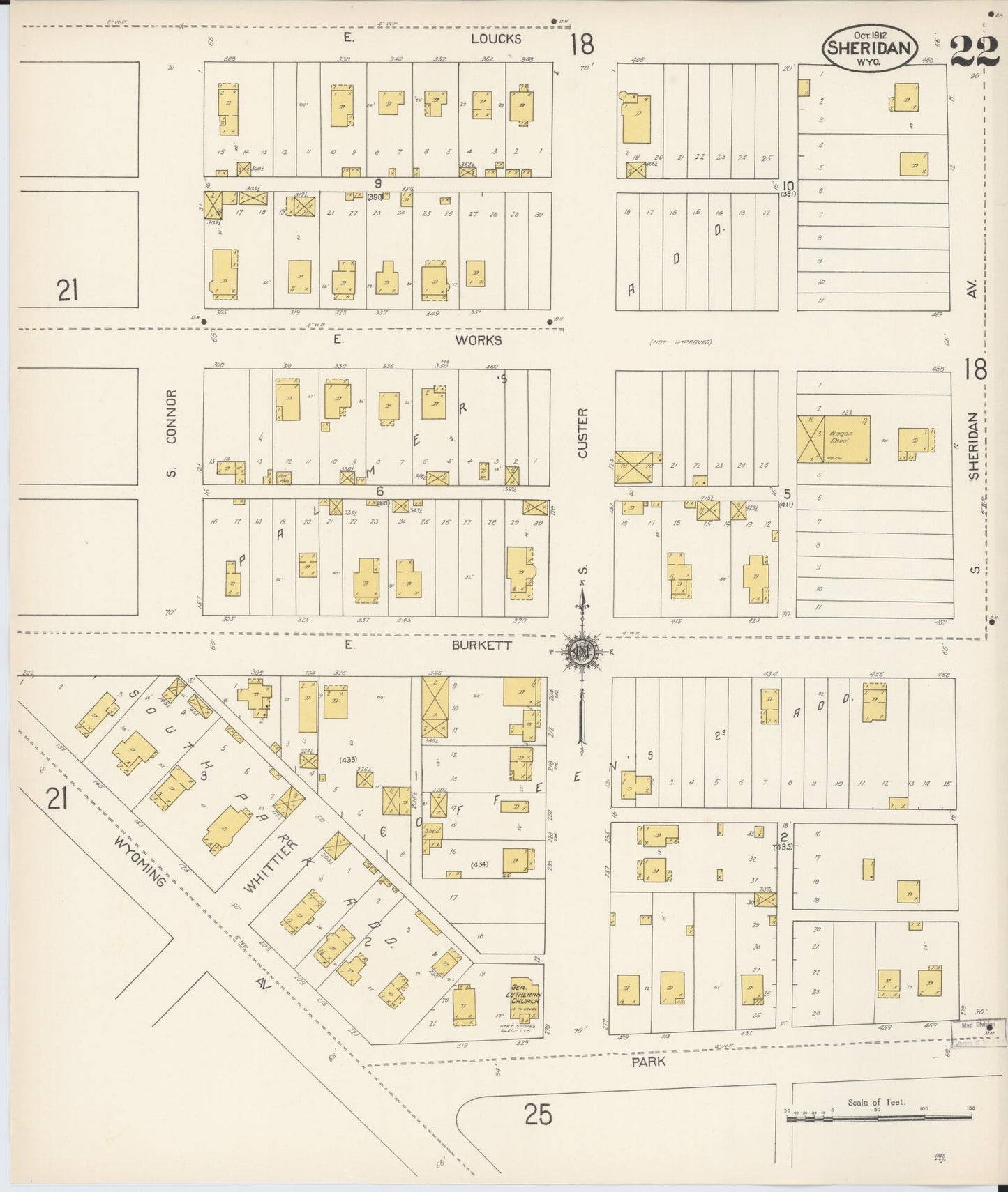 Sanborn Fire Insurance Map from Sheridan, Sheridan County, Wyoming (1912), Sheet #0022 - Historic Sanborn Fire Insurance Map Print, vintage old map wall art, antique decor, genealogy gift, Wyoming Wyoming map
