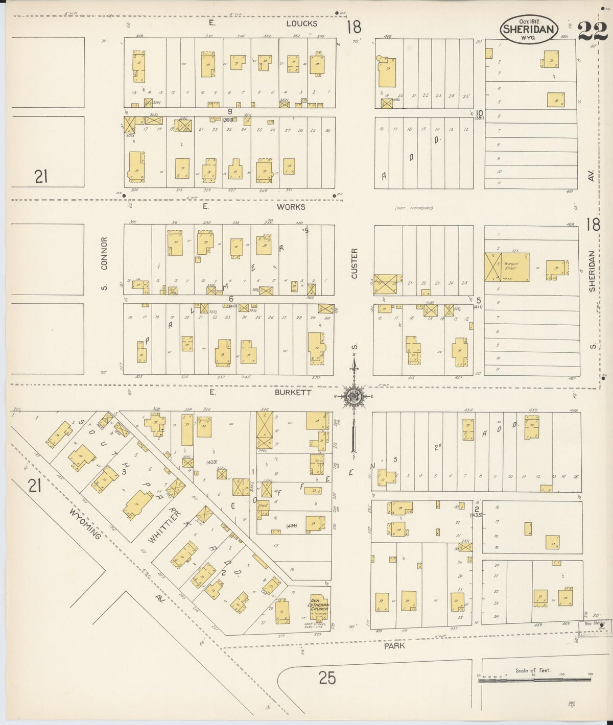 Sanborn Fire Insurance Map from Sheridan, Sheridan County, Wyoming (1912), Sheet #0022 - Historic Sanborn Fire Insurance Map Print, vintage old map wall art, antique decor, genealogy gift, Wyoming Wyoming map