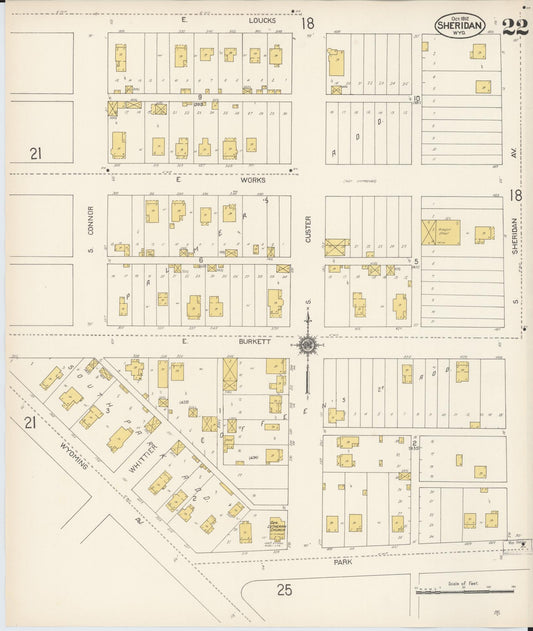 Sanborn Fire Insurance Map from Sheridan, Sheridan County, Wyoming (1912), Sheet #0022 - Historic Sanborn Fire Insurance Map Print, vintage old map wall art, antique decor, genealogy gift, Wyoming Wyoming map