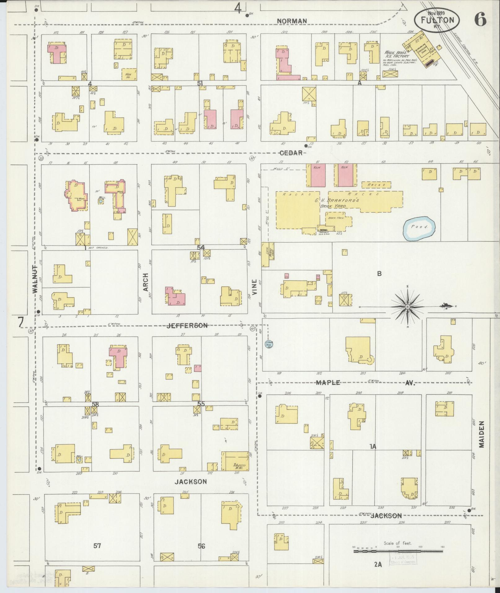 Sanborn Fire Insurance Map from Fulton, Fulton County, Kentucky (1899), Sheet #0006 - Complete Map Set gallery image, historic Sanborn map, vintage wall art, Tennessee Tennessee