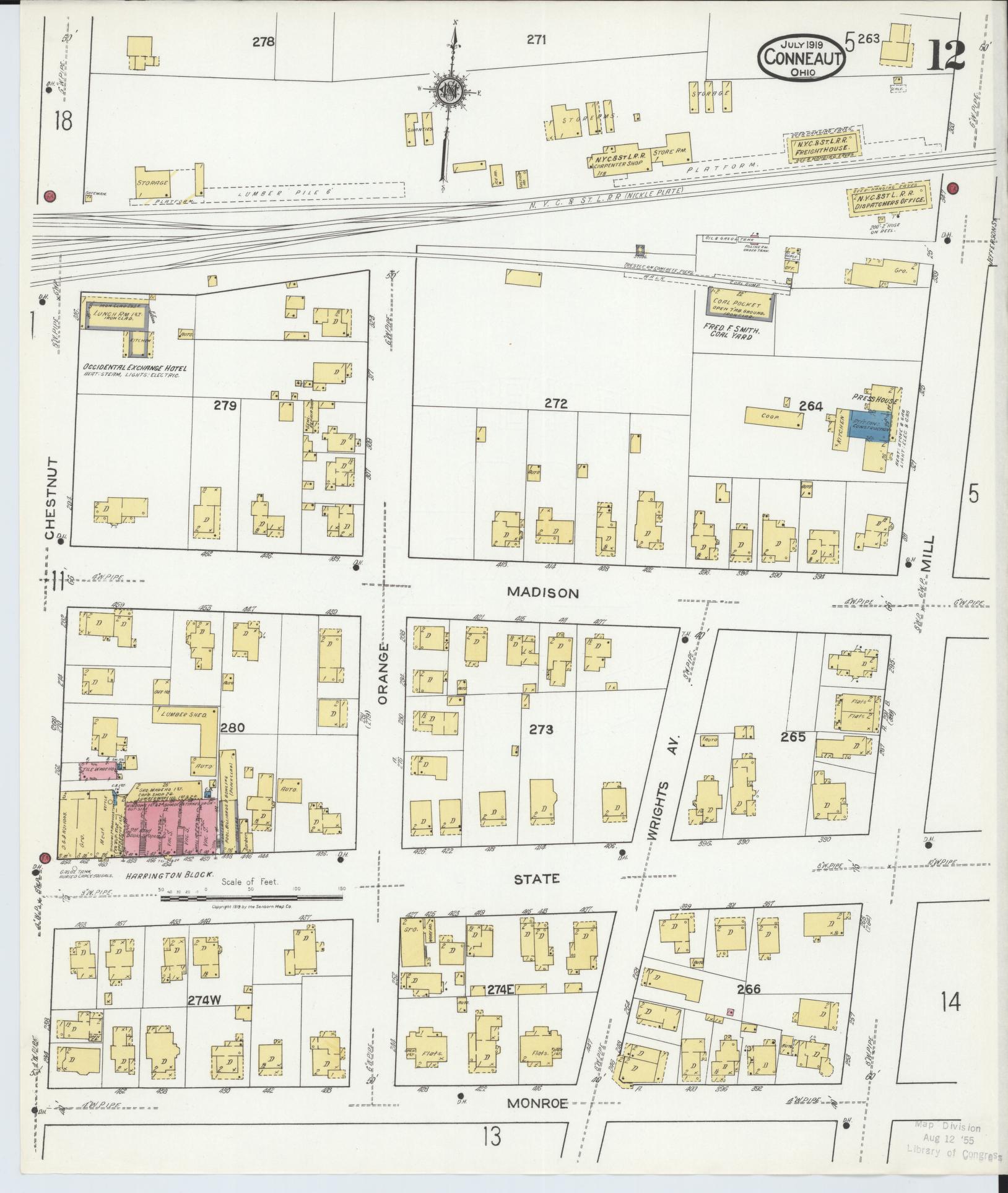 Sanborn Fire Insurance Map from Conneaut, Ashtabula County, Ohio (1919), Sheet #0012 - Historic Sanborn Fire Insurance Map Print, vintage old map wall art, antique decor, genealogy gift, Ohio Ohio map