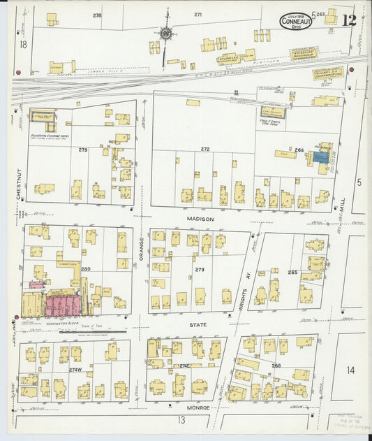 Sanborn Fire Insurance Map from Conneaut, Ashtabula County, Ohio (1919), Sheet #0012 - Historic Sanborn Fire Insurance Map Print, vintage old map wall art, antique decor, genealogy gift, Ohio Ohio map