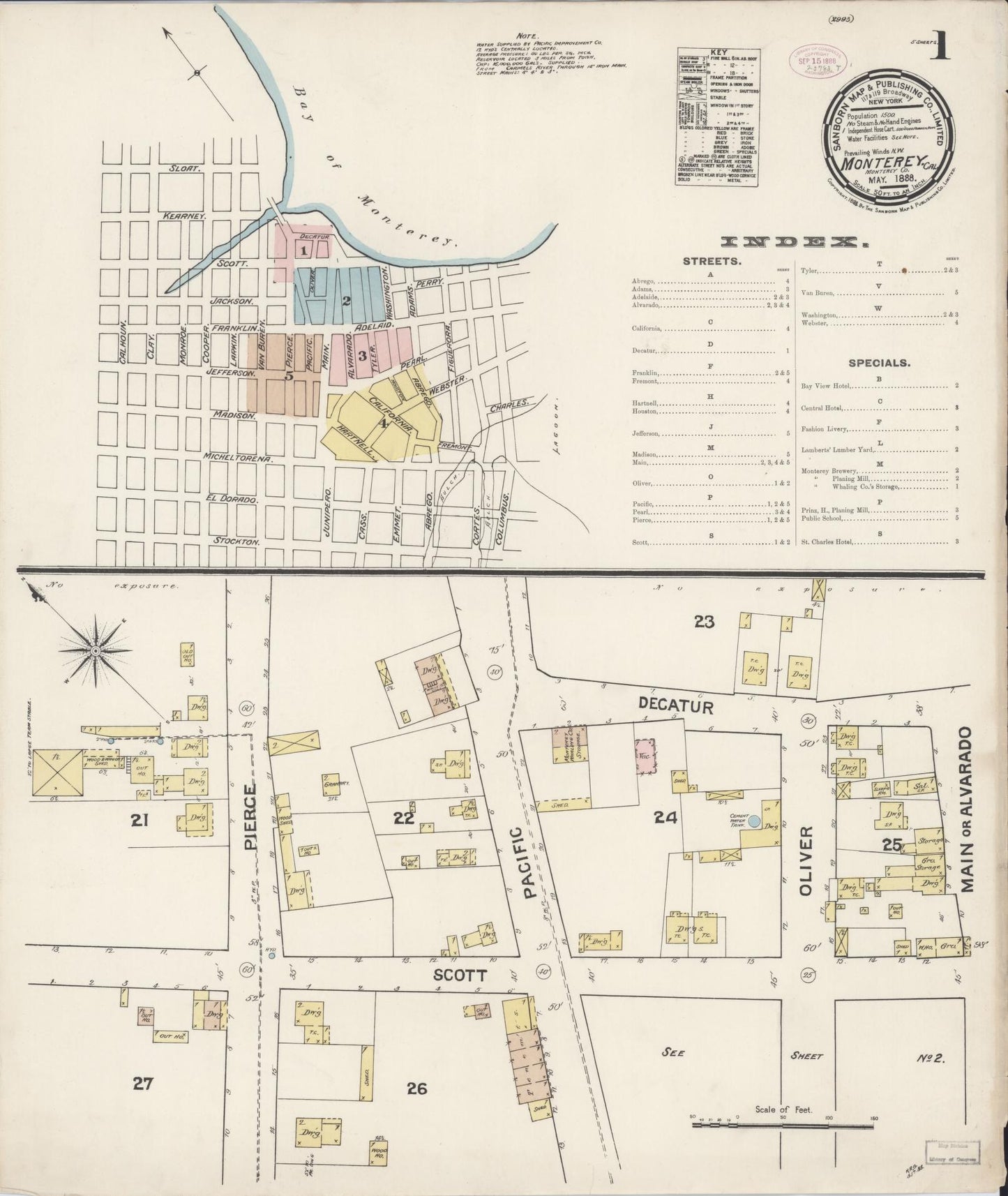 Sanborn Fire Insurance Map from Monterey, Monterey County, California (1888), Sheet #0001 - Complete Map Set gallery image, historic Sanborn map, vintage wall art, California California