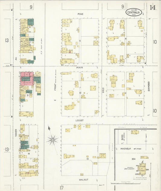 Sanborn Fire Insurance Map from Centralia, Lewis County, Washington (1901), Sheet #0014 - Historic Sanborn Fire Insurance Map Print, vintage old map wall art, antique decor, genealogy gift, Washington Washington map