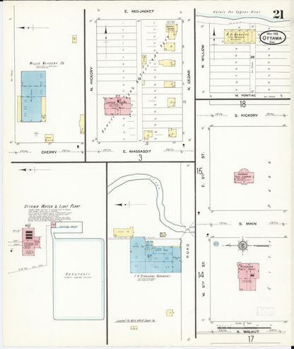 Sanborn Fire Insurance Map from Ottawa, Franklin County, Kansas (1912), Sheet #0021 - Complete Map Set gallery image, historic Sanborn map, vintage wall art, Kansas Kansas