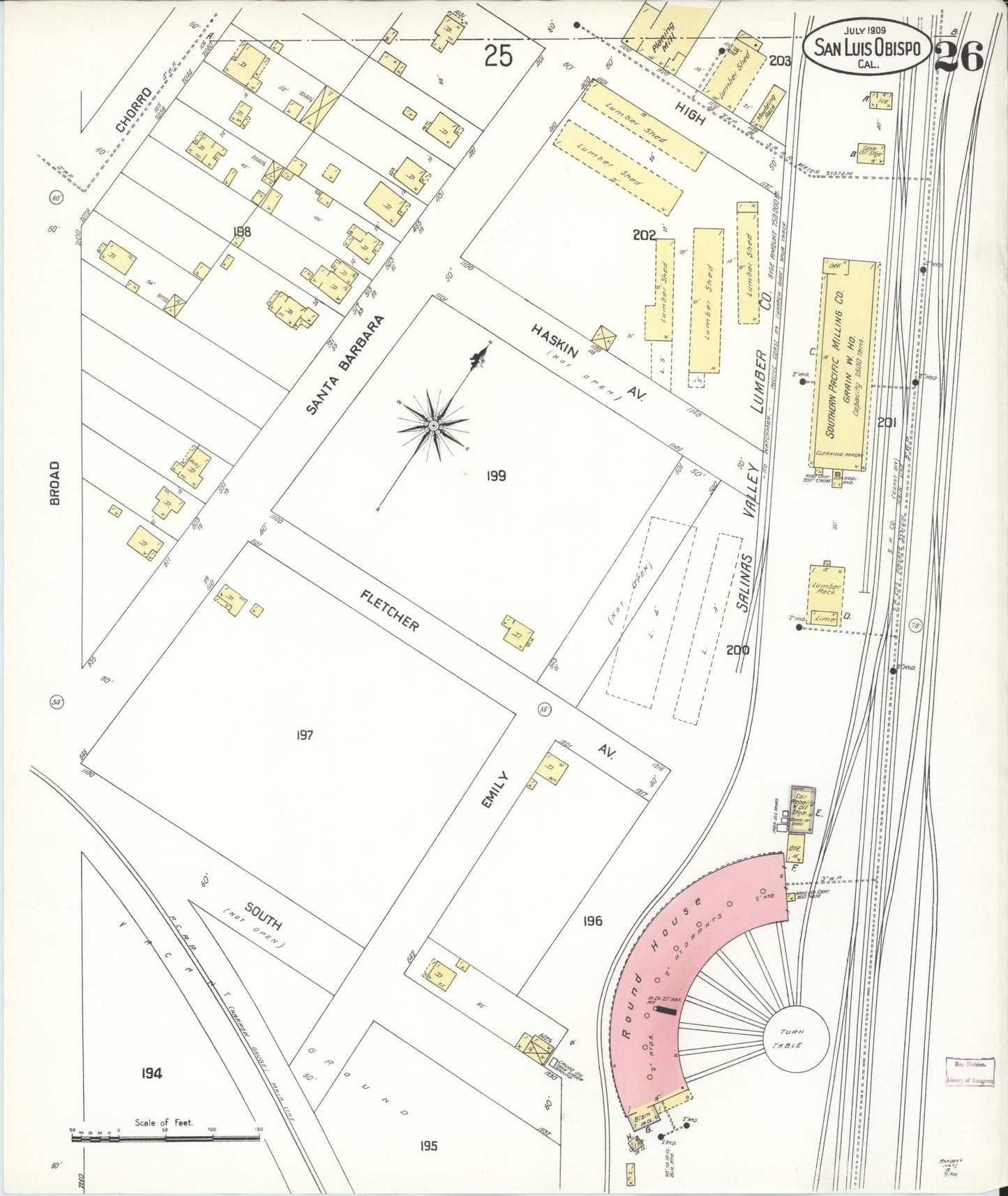 Sanborn Fire Insurance Map from San Luis Obispo, San Luis Obispo County, California (1909), Sheet #0026 - Complete Map Set gallery image, historic Sanborn map, vintage wall art, California California