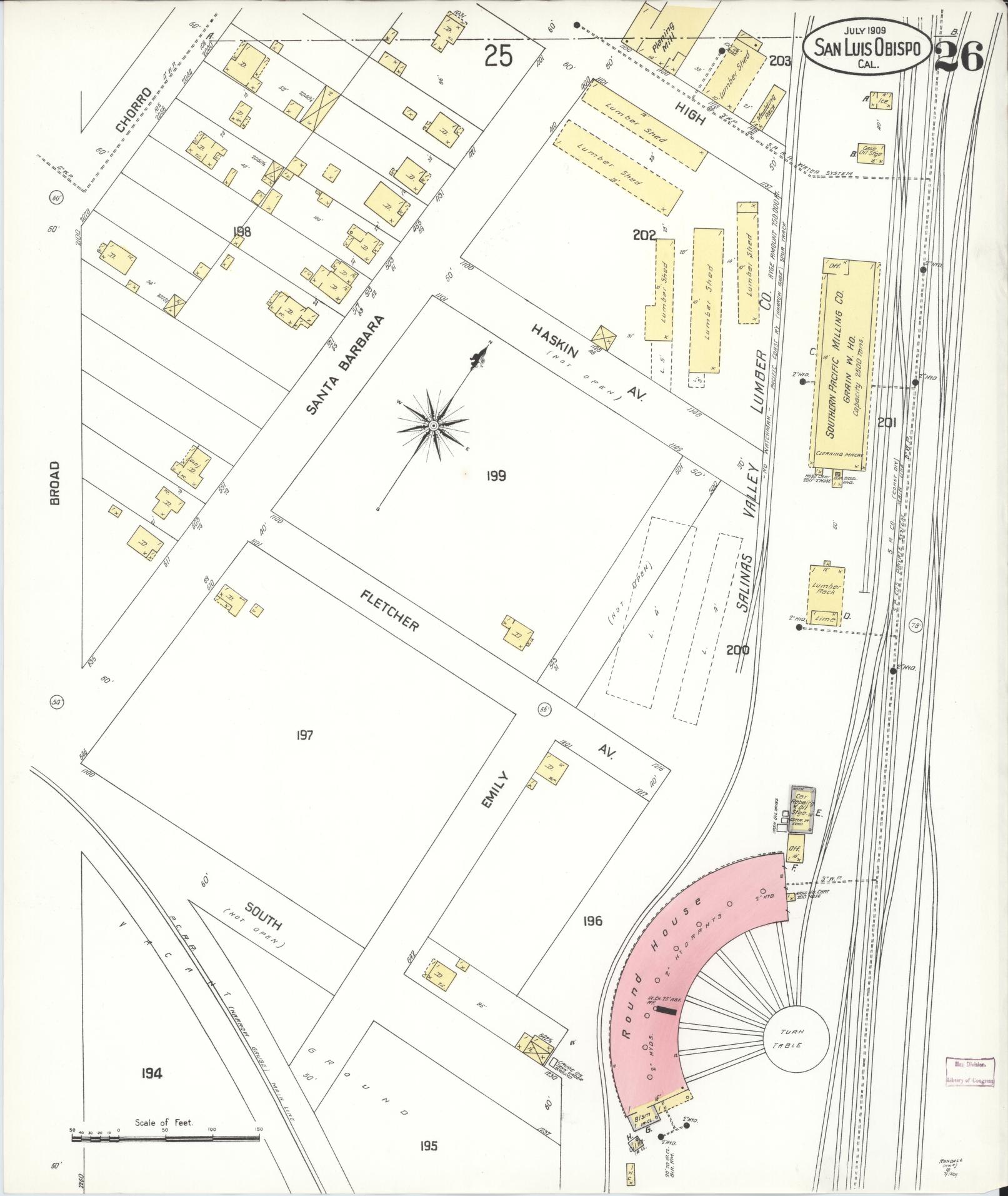 Sanborn Fire Insurance Map from San Luis Obispo, San Luis Obispo County, California (1909), Sheet #0026 - Complete Map Set gallery image, historic Sanborn map, vintage wall art, California California