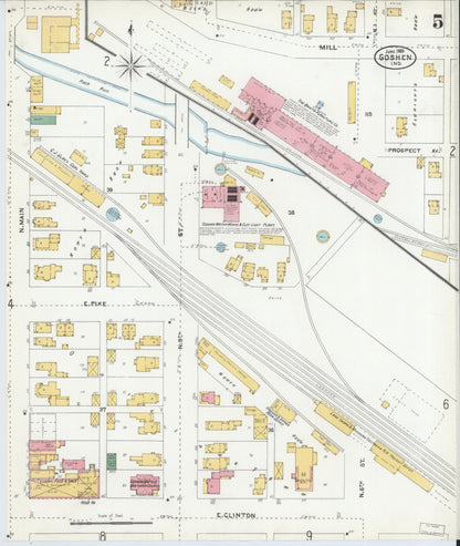Sanborn Fire Insurance Map from Goshen, Elkhart County, Indiana (1905), Sheet #0005 - Historic Sanborn Fire Insurance Map Print, vintage old map wall art, antique decor, genealogy gift, Indiana Indiana map