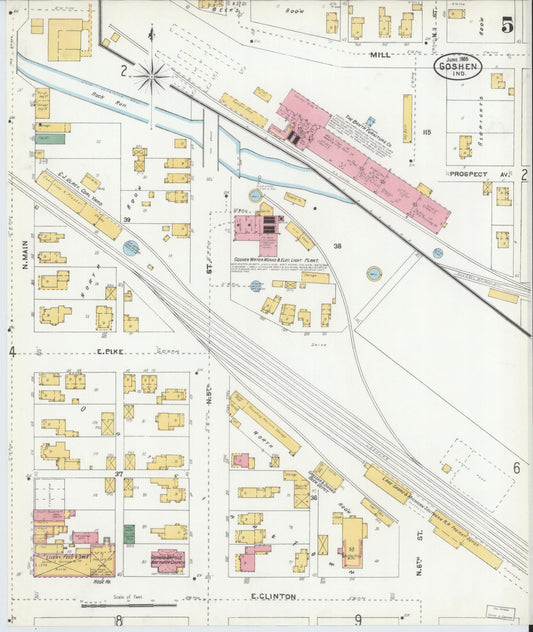 Sanborn Fire Insurance Map from Goshen, Elkhart County, Indiana (1905), Sheet #0005 - Historic Sanborn Fire Insurance Map Print, vintage old map wall art, antique decor, genealogy gift, Indiana Indiana map