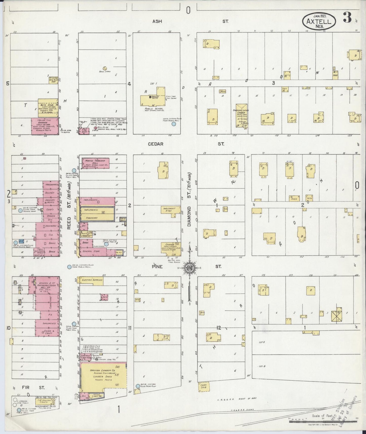 Sanborn Fire Insurance Map from Axtell, Kearney County, Nebraska (1921), Sheet #0003 - Historic Sanborn Fire Insurance Map Print, vintage old map wall art, antique decor, genealogy gift, Nebraska Nebraska map