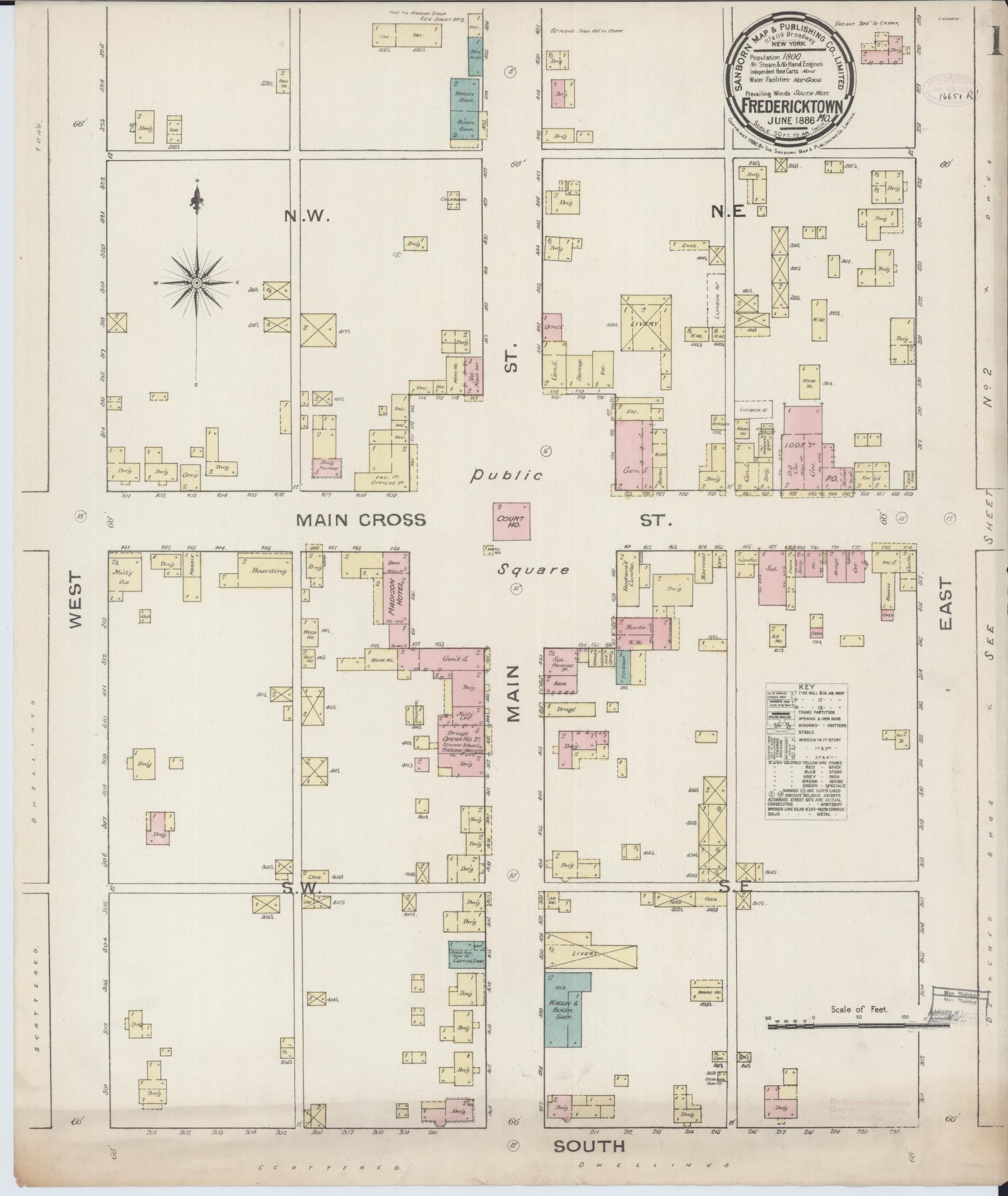 Sanborn Fire Insurance Map from Fredericktown, Madison County, Missouri (1886), Sheet #0001 - Complete Map Set gallery image, historic Sanborn map, vintage wall art, Missouri Missouri