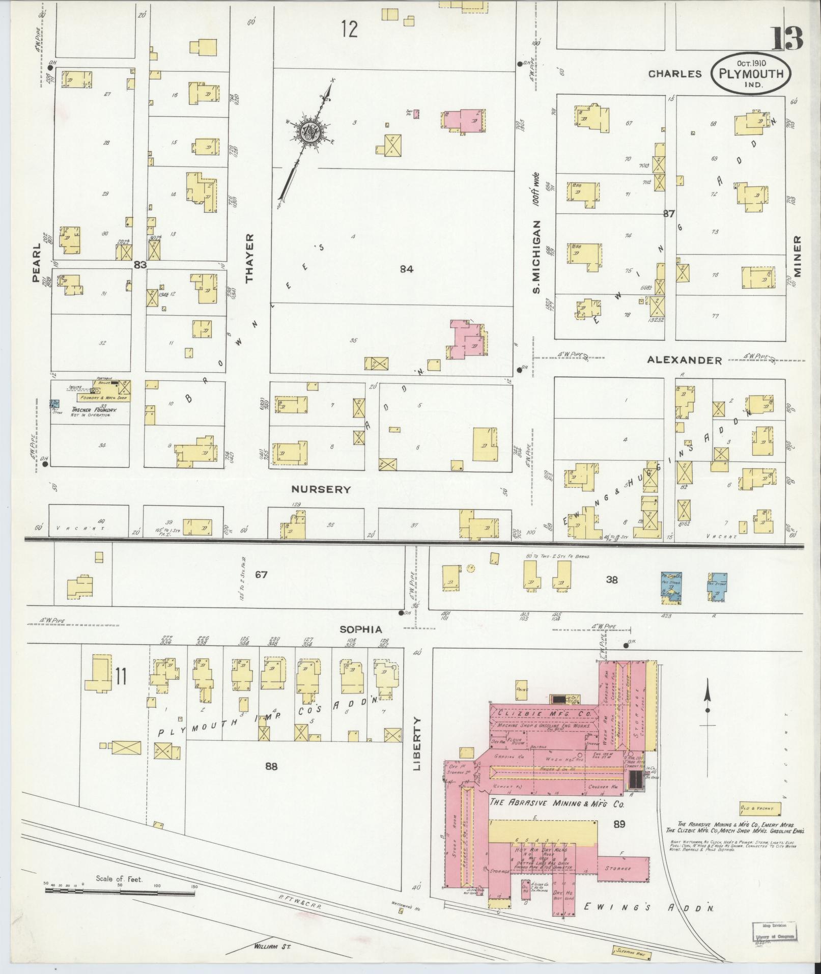 Sanborn Fire Insurance Map from Plymouth, Marhshall County, Indiana (1910), Sheet #0013 - Complete Map Set gallery image, historic Sanborn map, vintage wall art, Indiana Indiana