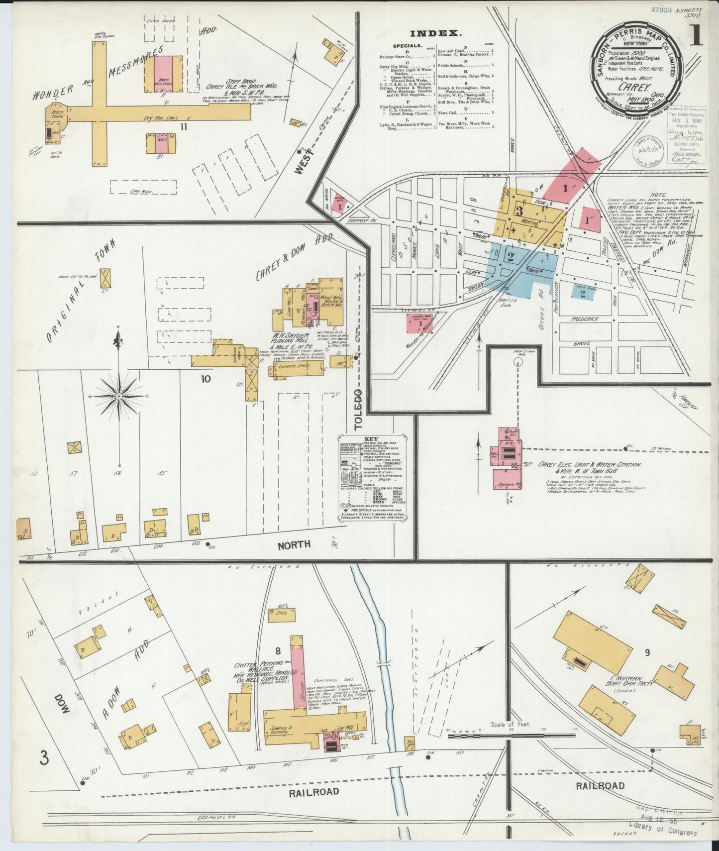 Sanborn Fire Insurance Map from Carey, Wyandot County, Ohio (1900), Sheet #0001 - Complete Map Set gallery image, historic Sanborn map, vintage wall art, Ohio Ohio