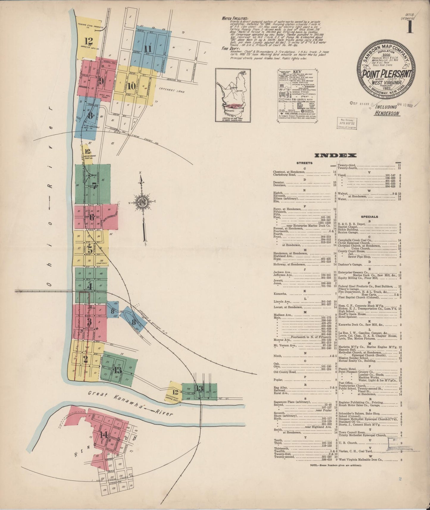 Sanborn Fire Insurance Map from Point Pleasant, Mason County, West Virginia. (1922) – Historic Sanborn Fire Insurance Map Print