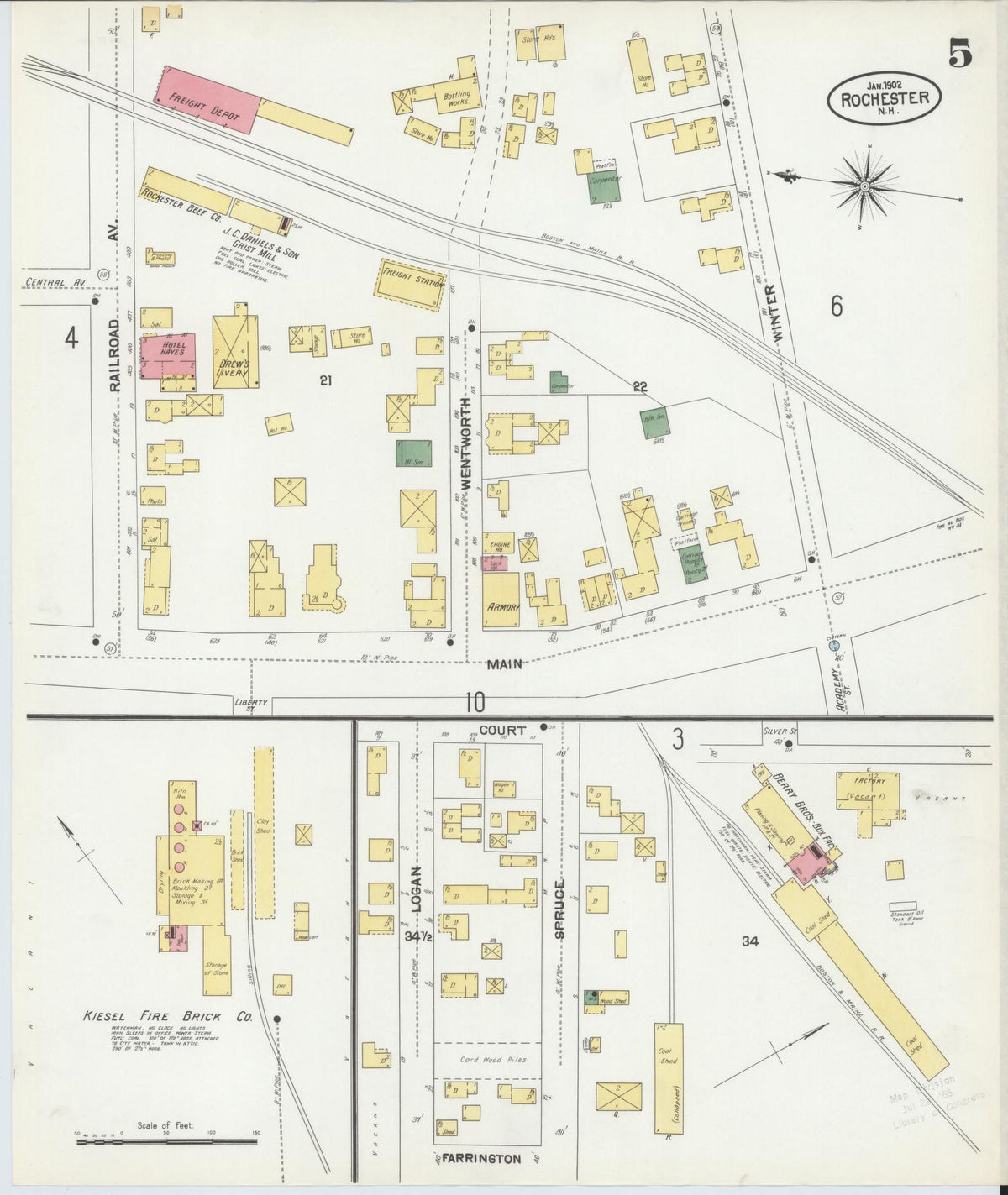 Sanborn Fire Insurance Map from Rochester, Strafford County, New Hampshire (1902), Sheet #0005 - Historic Sanborn Fire Insurance Map Print, vintage old map wall art, antique decor, genealogy gift, New Hampshire New Hampshire map