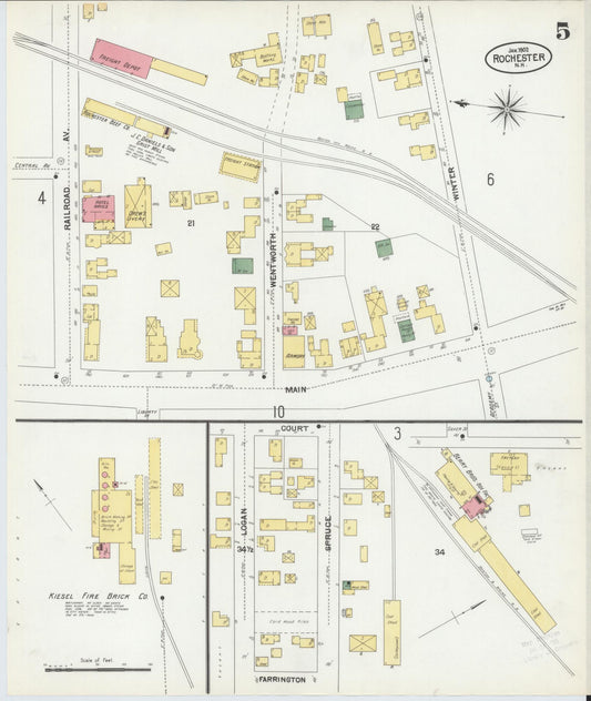 Sanborn Fire Insurance Map from Rochester, Strafford County, New Hampshire (1902), Sheet #0005 - Historic Sanborn Fire Insurance Map Print, vintage old map wall art, antique decor, genealogy gift, New Hampshire New Hampshire map