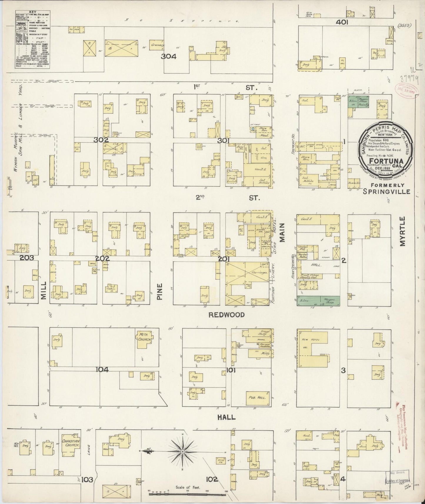 Sanborn Fire Insurance Map from Fortuna, Humboldt County, California (1889), Sheet #0001 - Historic Sanborn Fire Insurance Map Print, vintage old map wall art, antique decor, genealogy gift, California California map