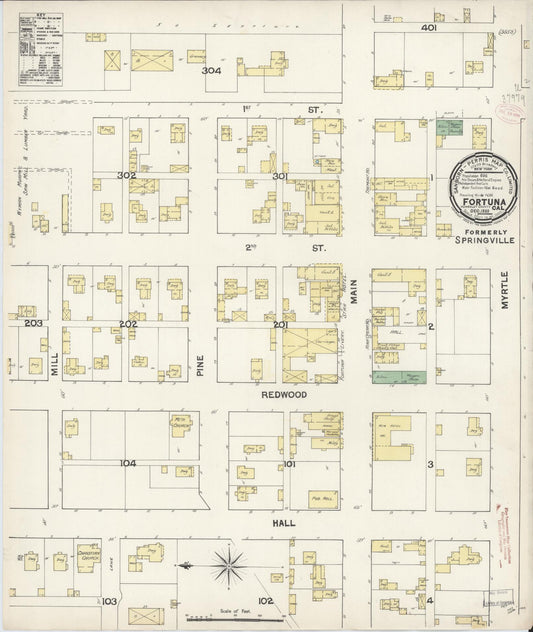 Sanborn Fire Insurance Map from Fortuna, Humboldt County, California (1889), Sheet #0001 - Historic Sanborn Fire Insurance Map Print, vintage old map wall art, antique decor, genealogy gift, California California map