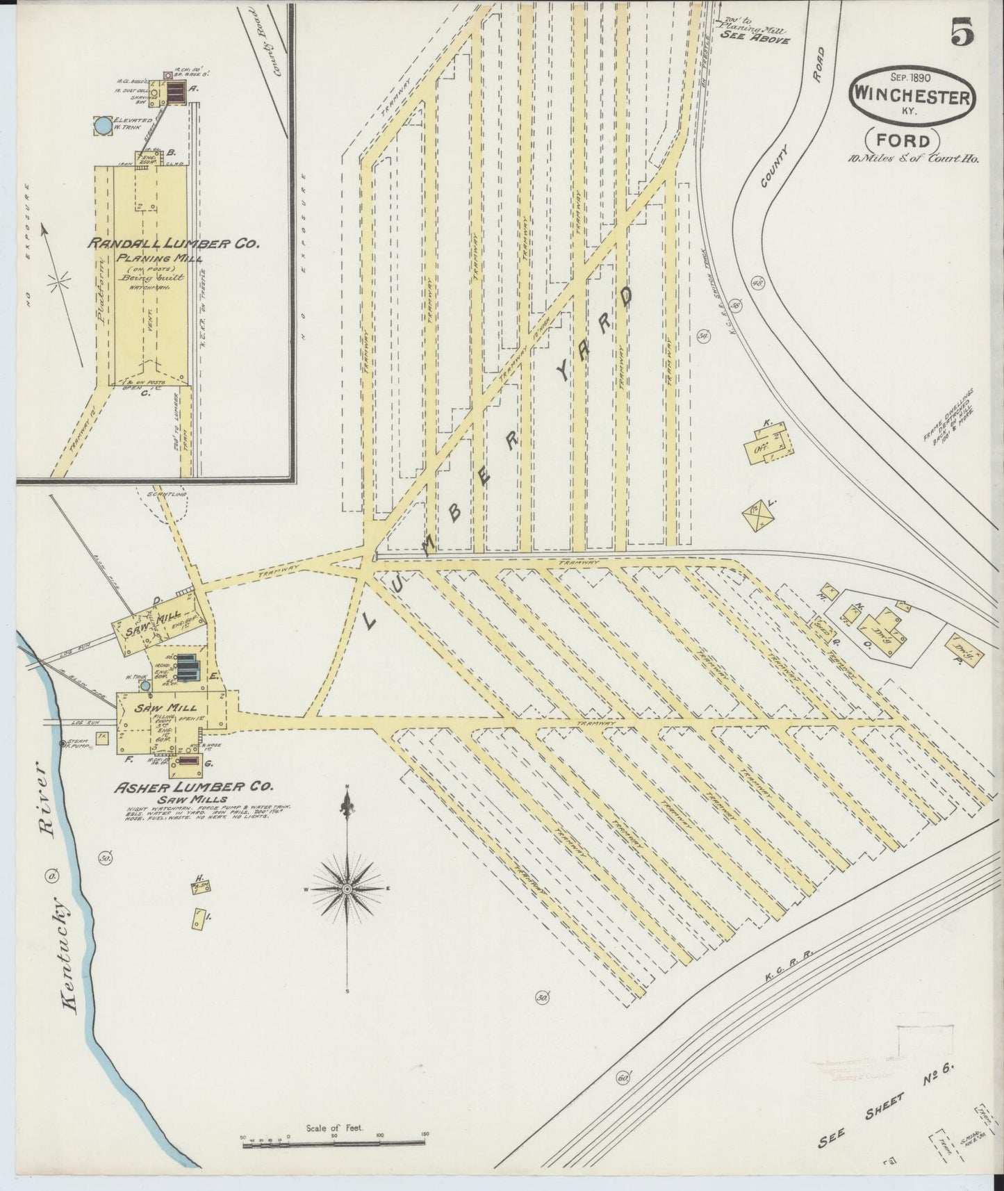 Sanborn Fire Insurance Map from Winchester, Clark County, Kentucky (1890), Sheet #0005 - Complete Map Set gallery image, historic Sanborn map, vintage wall art, Kentucky Kentucky