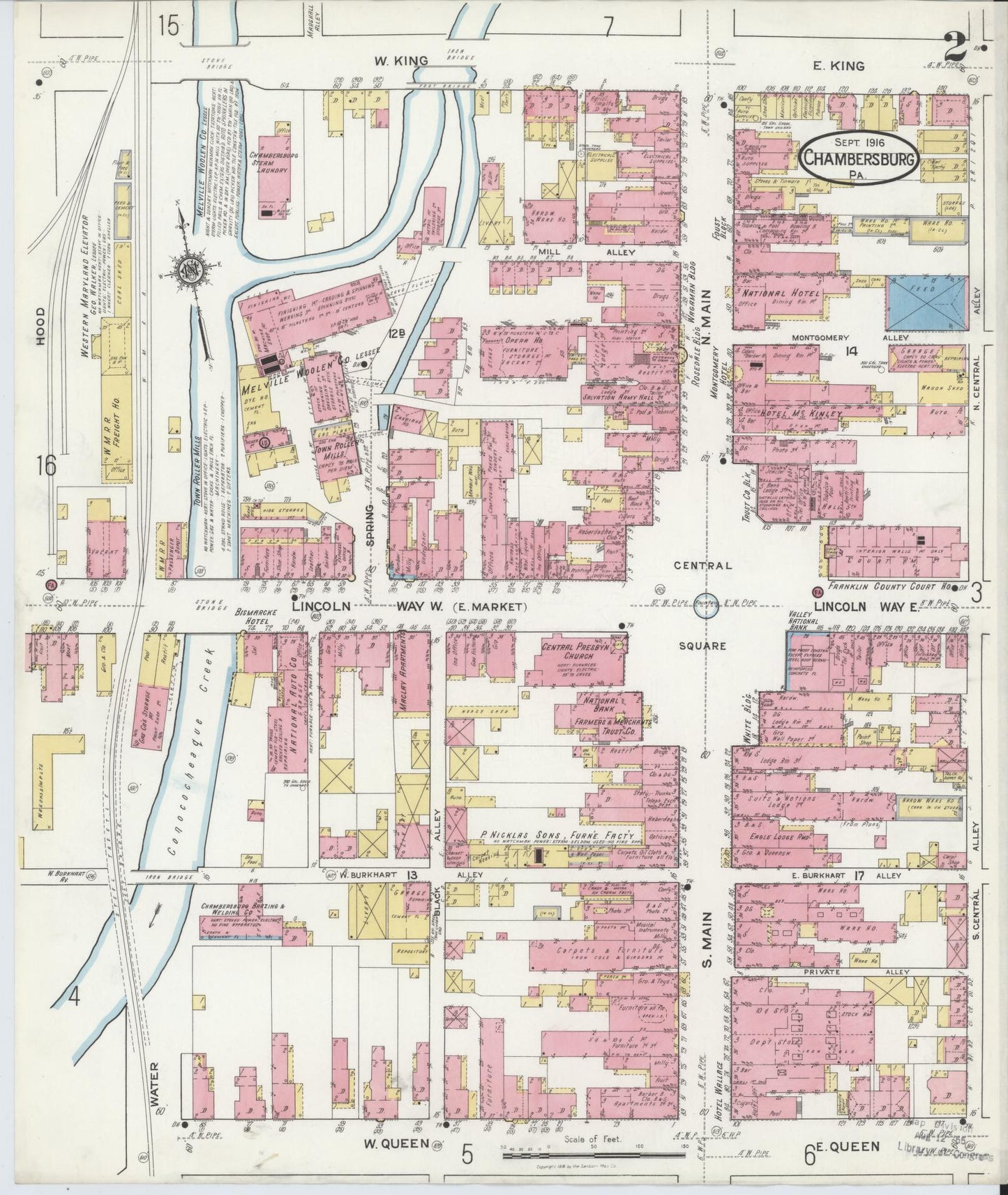 Sanborn Fire Insurance Map from Chambersburg, Franklin County, Pennsylvania (1916), Sheet #0002 - Historic Sanborn Fire Insurance Map Print, vintage old map wall art, antique decor, genealogy gift, Pennsylvania Pennsylvania map