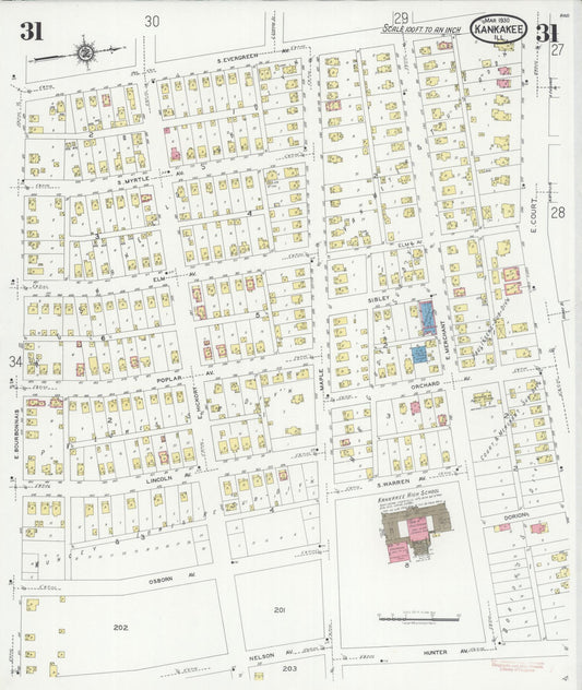 Sanborn Fire Insurance Map from Kankakee, Kankakee County, Illinois (1930), Sheet #0031 - Historic Sanborn Fire Insurance Map Print, vintage old map wall art, antique decor, genealogy gift, Illinois Illinois map